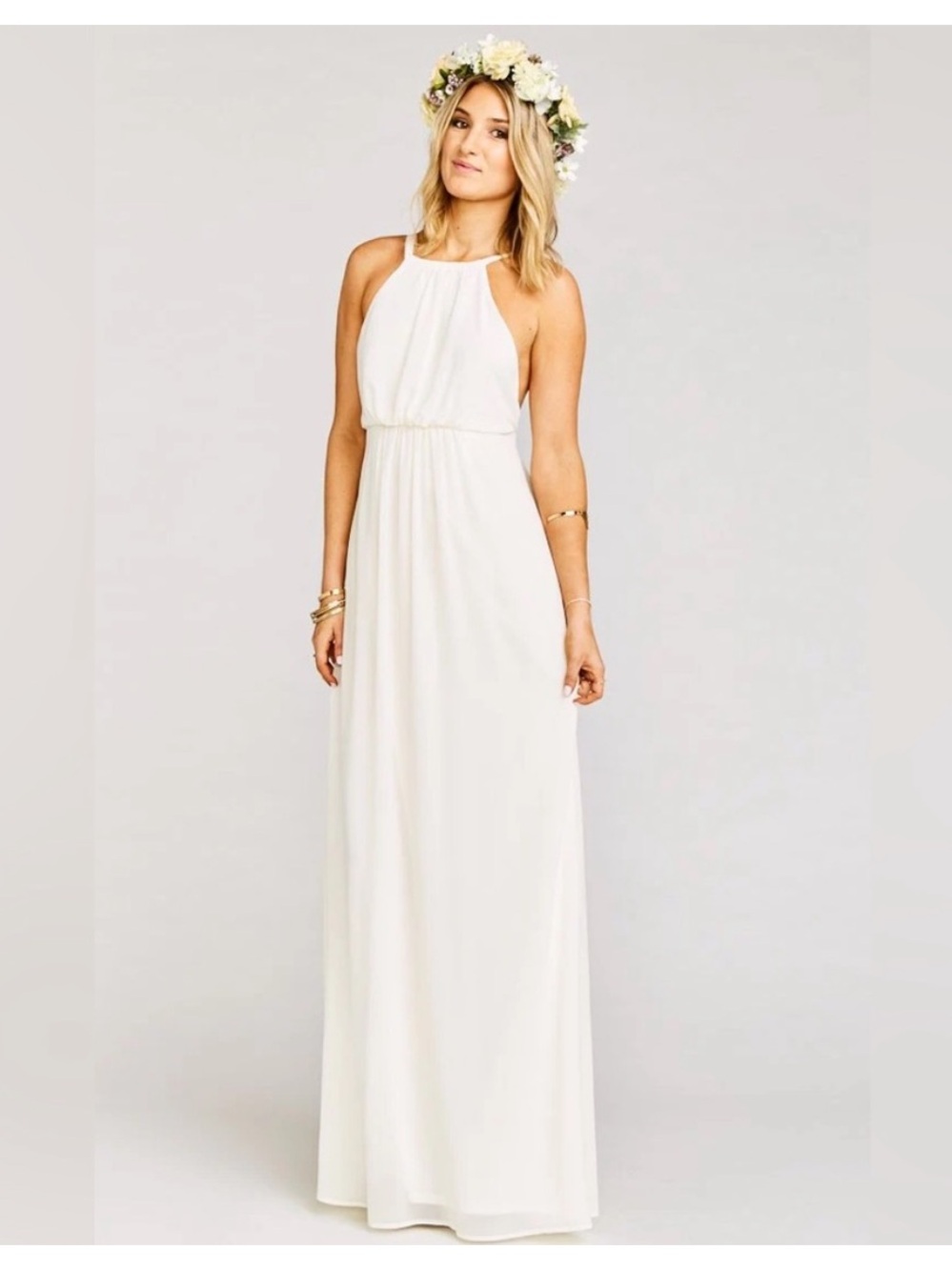 NWT Show Me Your MuMu Amanda Maxi Dress High Neck Open Back Bridal White Size M